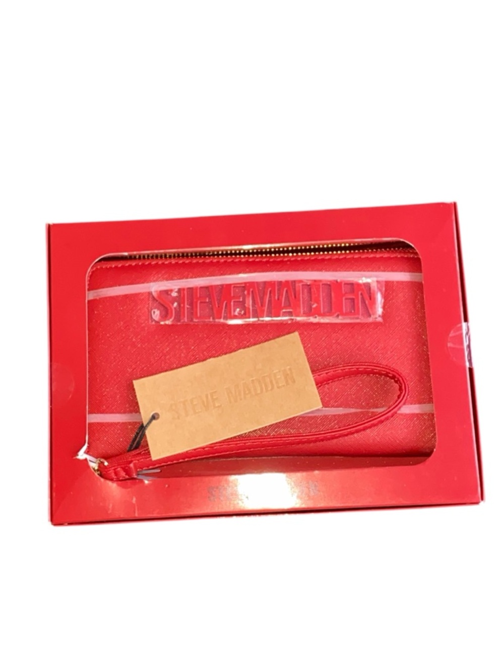 Steve Madden Red Zip Wristlet with Logo Plaque